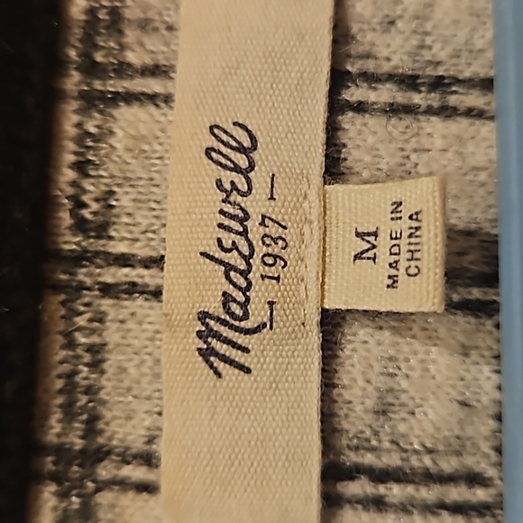 Wool Madewell high low short sleeve buffalo  check top sz.M - Picture 6 of 7